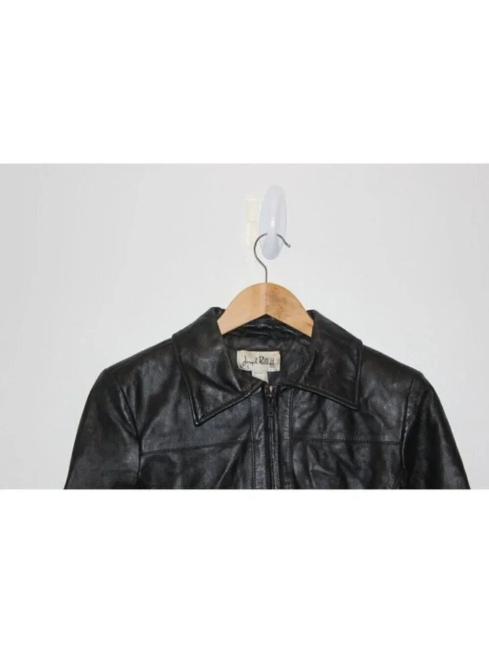Joseph Ribkoff Black  Leather Minimalist Jacket Women size 10 Old Money